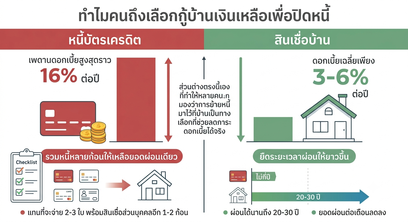 เปรียบเทียบดอกเบี้ยหนี้บัตรเครดิตกับดอกเบี้ยสินเชื่อบ้าน
